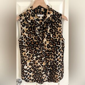 Equipment Leopard Sleeveless 100 Percent Silk Button Up Top XS